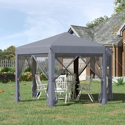 Outsunny 13' X 13' Heavy Duty Pop Up Canopy With Hexagonal Shape, 6 Mesh Sidewall Netting, 3-Level Adjustable Height And Strong Steel Frame 4 Outsunny 13' X 13' Heavy Duty Pop Up Canopy With Hexagonal Shape, 6 Mesh Sidewall Netting, 3-Level Adjustable Height And Strong Steel Frame - Image 2