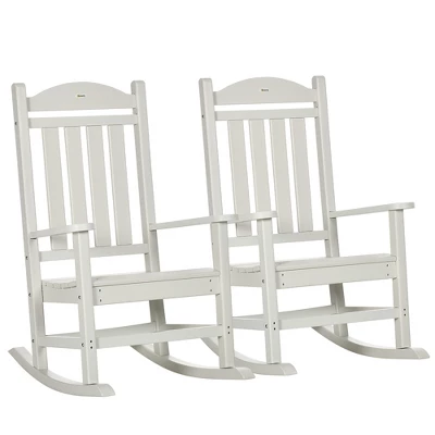 Outsunny 2 Pc Outdoor Rocking Chair, Traditional Slatted Porch Rocker With Armrests, Waterproof HDPE, White 5 Outsunny 2 Pc Outdoor Rocking Chair, Traditional Slatted Porch Rocker With Armrests, Waterproof HDPE, White - Image 3