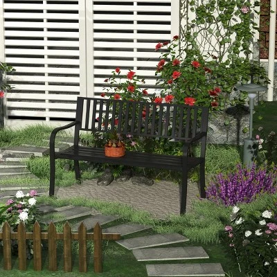 Outsunny 50" Garden Park Bench, Slatted Steel Outdoor Decorative Loveseat For Patio Lawn 3 Outsunny 50" Garden Park Bench, Slatted Steel Outdoor Decorative Loveseat For Patio Lawn