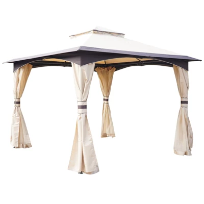 Outsunny 10' X 10' Outdoor Gazebo With Mesh Netting Sidewalls For Shade And Rain, Patio Gazebo Canopy With 2-Tier Soft Top Roof And Steel Frame For Lawn, Garden, Backyard And Deck 8 Outsunny 10' X 10' Outdoor Gazebo With Mesh Netting Sidewalls For Shade And Rain, Patio Gazebo Canopy With 2-Tier Soft Top Roof And Steel Frame For Lawn, Garden, Backyard And Deck - Image 6