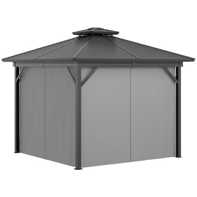 Outsunny 10' X 10' Metal Hardtop Gazebo With Mesh Sidewalls & Curtains, Double Roof Pavilion For Patio, Backyard, Deck, Porch, Gray 5 Outsunny 10' X 10' Metal Hardtop Gazebo With Mesh Sidewalls & Curtains, Double Roof Pavilion For Patio, Backyard, Deck, Porch, Gray - Image 3