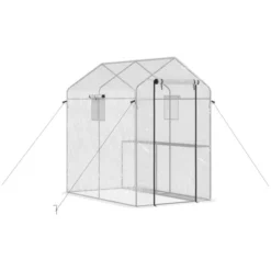 Outsunny 47.25" X 73.25" X 74.25" Walk-in Greenhouse, Outdoor Portable Plant Growing Area With Mesh Protected Roll-up Door & Window, 4 Shelves, White -Outsunny GUEST a8d95c76 cd9d 4c34 a98b 72e7b7ce9dc4