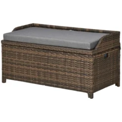 Outsunny Storage Bench Rattan Wicker Garden Deck Box Bin With Interior Waterproof Bag And Comfy Cushion, Gray 8 Outsunny Storage Bench Rattan Wicker Garden Deck Box Bin With Interior Waterproof Bag And Comfy Cushion, Gray -Outsunny GUEST a9c701d8 61a3 42b5 ae8c f96fe5f158a8
