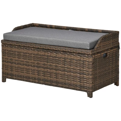 Outsunny Storage Bench Rattan Wicker Garden Deck Box Bin With Interior Waterproof Bag And Comfy Cushion, Gray 4 Outsunny Storage Bench Rattan Wicker Garden Deck Box Bin With Interior Waterproof Bag And Comfy Cushion, Gray - Image 3