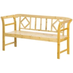 Outsunny Three-Seater Outdoor Patio Bench, Three-Person Wooden Bench With Wingback Backrest And Armrests, Slatted Seat, Natural 9 Outsunny Three-Seater Outdoor Patio Bench, Three-Person Wooden Bench With Wingback Backrest And Armrests, Slatted Seat, Natural -Outsunny GUEST ab9a3d21 e199 48a4 9129 64a88588ede7