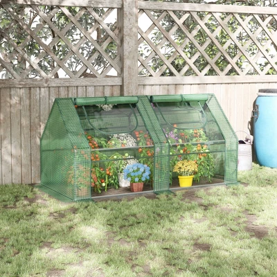 Outsunny 6' X 3' X 3' Portable Greenhouse, Garden Hot House With Two PE/PVC Covers, Steel Frame And 2 Roll Up Windows, Green 3 Outsunny 6' X 3' X 3' Portable Greenhouse, Garden Hot House With Two PE/PVC Covers, Steel Frame And 2 Roll Up Windows, Green