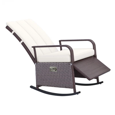 Outsunny Outdoor Rattan Wicker Rocking Chair Patio Recliner With Soft Cushion, Adjustable Footrest, Max. 135 Degree Backrest 8 Outsunny Outdoor Rattan Wicker Rocking Chair Patio Recliner With Soft Cushion, Adjustable Footrest, Max. 135 Degree Backrest - Image 6