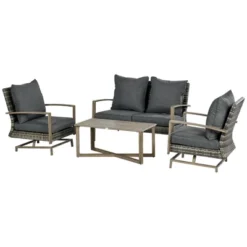 Outsunny Patio Furniture Set, 4 Piece Outdoor Rattan Conversation Set With 2 Rocking Chairs, Cushions, Loveseat Sofa & Coffee Table -Outsunny GUEST ac7c17a3 91a4 49d5 ad59 f7fb1e7461a6