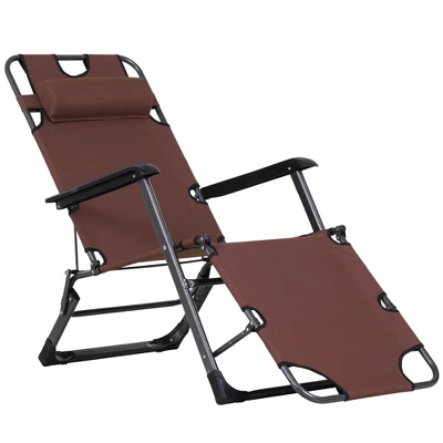 Outsunny 2-in-1 Folding Patio Lounge Chair W/ Pillow, Outdoor Portable Sun Lounger Reclining To 120°/180°, Oxford Fabric 5 Outsunny 2-in-1 Folding Patio Lounge Chair W/ Pillow, Outdoor Portable Sun Lounger Reclining To 120°/180°, Oxford Fabric - Image 3