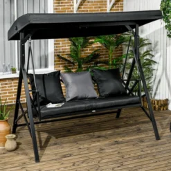 Outsunny 3-Seat Patio Swing Chair, Outdoor Canopy Swing Glider With Cushion With 3 Throw Pillows & Adjustable Shade For Porch, Black 8 Outsunny 3-Seat Patio Swing Chair, Outdoor Canopy Swing Glider With Cushion With 3 Throw Pillows & Adjustable Shade For Porch, Black -Outsunny GUEST b212285d 0267 4d19 988f 817e765448e7
