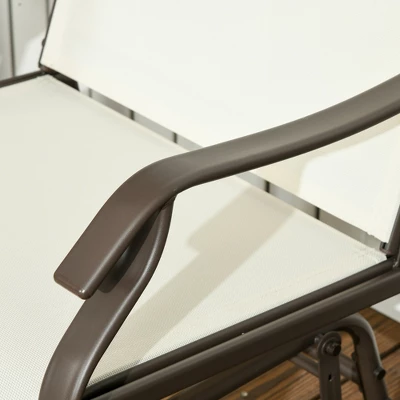 Outsunny 3 Piece Outdoor Glider Chair With Coffee Table Bistro Set, 2 Patio Rocking Chairs With Breathable Sling Fabric, Glass Tabletop, Cream White 7 Outsunny 3 Piece Outdoor Glider Chair With Coffee Table Bistro Set, 2 Patio Rocking Chairs With Breathable Sling Fabric, Glass Tabletop, Cream White - Image 5