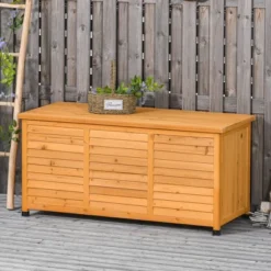 Outsunny 36 Outsunny 75 Gallon Wooden Deck Box, Outdoor Storage Container With Aerating Gap & Weather-Fighting Finish