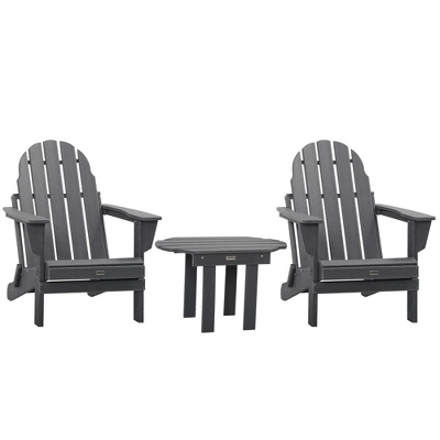 Outsunny 3 Piece Adirondack Chair Set Of 2, HDPE Folding Fire Pit Chairs And Patio Table, Outdoor Furniture With Slatted Seat, Dark Gray 4 Outsunny 3 Piece Adirondack Chair Set Of 2, HDPE Folding Fire Pit Chairs And Patio Table, Outdoor Furniture With Slatted Seat, Dark Gray - Image 2