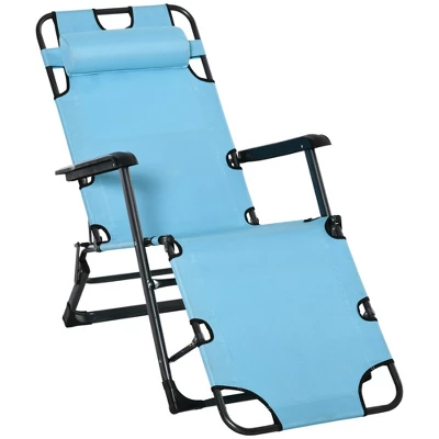 Outsunny 2-in-1 Folding Patio Lounge Chair W/ Pillow, Outdoor Portable Sun Lounger Reclining To 120°/180°, Oxford Fabric 15 Outsunny 2-in-1 Folding Patio Lounge Chair W/ Pillow, Outdoor Portable Sun Lounger Reclining To 120°/180°, Oxford Fabric - Image 13