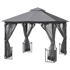 Outsunny 10' X 10' Patio Gazebo Canopy Outdoor Pavilion With Mesh Netting SideWalls, 2-Tier Polyester Roof, & Steel Frame, Dark Gray -Outsunny GUEST b8d58459 579b 4ad1 af79 e1f7dfdf3845