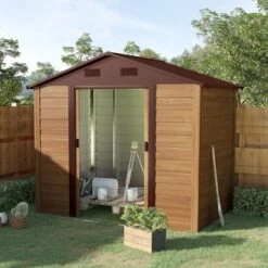 Outsunny 40 Outsunny 8' X 6' Metal Outdoor Storage Shed With Double Doors And Four Ventilation For Patio Furniture, Garden Tools, Backyard Lawn, Brown