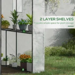 Outsunny 47.25" X 73.25" X 74.25" Walk-in Greenhouse, Outdoor Portable Plant Growing Area With Mesh Protected Roll-up Door & Window, 4 Shelves, White -Outsunny GUEST bbb5f93c 115a 416e bf8f 22c13e182b85