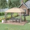Outsunny 10' X 10' Patio Gazebo Canopy Outdoor Canopy Shelter With Double Tier Roof, Removable Mesh Netting, Display Shelves