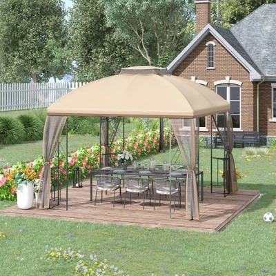 Outsunny 10' X 10' Patio Gazebo Canopy Outdoor Canopy Shelter With Double Tier Roof, Removable Mesh Netting, Display Shelves 3 Outsunny 10' X 10' Patio Gazebo Canopy Outdoor Canopy Shelter With Double Tier Roof, Removable Mesh Netting, Display Shelves