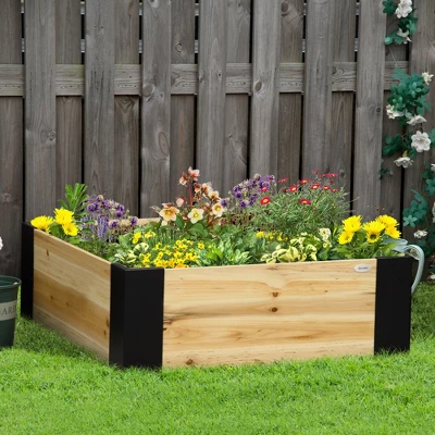 Outsunny Wooden Raised Garden Bed Flower Box With Metal Bracket, Installed By Hand, Outdoor Planter Box, 31.5 X 31.5in Square, Natural 4 Outsunny Wooden Raised Garden Bed Flower Box With Metal Bracket, Installed By Hand, Outdoor Planter Box, 31.5 X 31.5in Square, Natural - Image 2