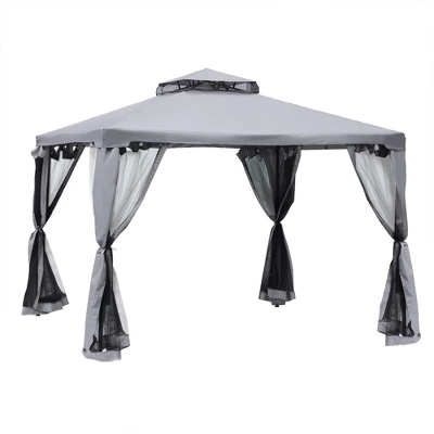 Outsunny 10' X 10' Patio Gazebo Outdoor Canopy Shelter With 2-Tier Roof And Netting, Steel Frame For Garden, Lawn, Backyard And Deck 11 Outsunny 10' X 10' Patio Gazebo Outdoor Canopy Shelter With 2-Tier Roof And Netting, Steel Frame For Garden, Lawn, Backyard And Deck - Image 9