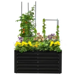 Outsunny Raised Garden Bed, Galvanized Elevated Planter Box With 2 Trellis Tomato Cages, Reinforcing Rods, 4' X 3' X 2', Black -Outsunny GUEST c63e9426 3c1f 43c2 9946 9c2126b7d6ad