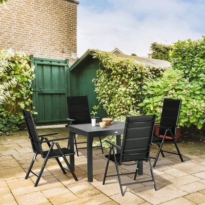 Outsunny 7 Piece Patio Dining Set For 6, Expandable Outdoor Table, Folding & Reclining Chairs, Aluminum Frames, Mesh Fabric Seats, Black 3 Outsunny 7 Piece Patio Dining Set For 6, Expandable Outdoor Table, Folding & Reclining Chairs, Aluminum Frames, Mesh Fabric Seats, Black