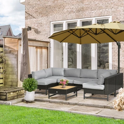 Outsunny 7 Piece Outdoor Patio Furniture Set, PE Rattan Wicker Sectional Sofa Set W/ Couch Cushions, Aluminum Frame & Composite Table, Light Gray 3 Outsunny 7 Piece Outdoor Patio Furniture Set, PE Rattan Wicker Sectional Sofa Set W/ Couch Cushions, Aluminum Frame & Composite Table, Light Gray
