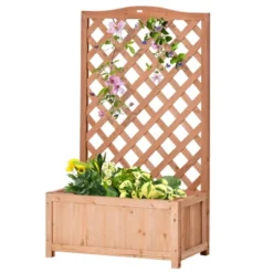 Outsunny 27.5" X 11" X 46" Raised Garden Bed Wood Planter With Trellis For Vine Climbing, To Grow Vegetables, Herbs, Flowers For Backyard, Brown -Outsunny GUEST c88f5bb0 06a9 4343 ba97 9f4492f93511