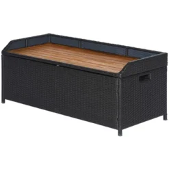 Outsunny Outdoor Storage Bench Wicker Deck Boxes With Wooden Seat, Gas Spring, Rattan Container Bin With Lip, Ideal For Storing Tools, Accessories And Toys -Outsunny GUEST c9850d50 2a9e 4dee ad4f f79833329f47