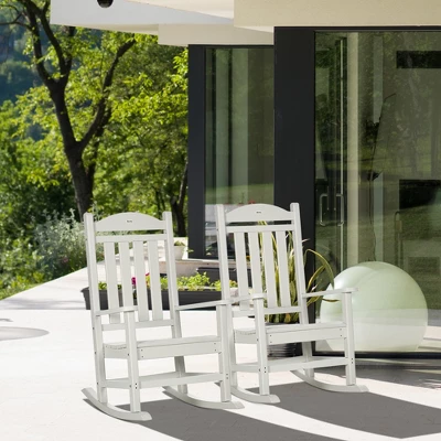 Outsunny 2 Pc Outdoor Rocking Chair, Traditional Slatted Porch Rocker With Armrests, Waterproof HDPE, White 4 Outsunny 2 Pc Outdoor Rocking Chair, Traditional Slatted Porch Rocker With Armrests, Waterproof HDPE, White - Image 2