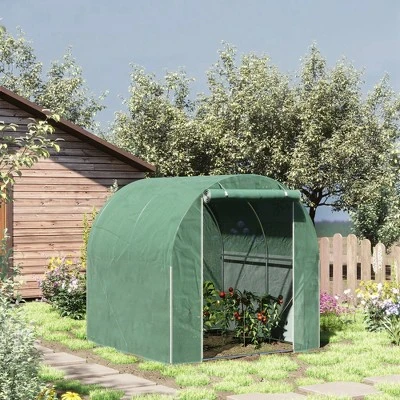 Outsunny 6' X 6' X 6' Tunnel Greenhouse Outdoor Walk-In Hot House With Roll-up Plastic Cover And Zippered Door, Steel Frame, Green 3 Outsunny 6' X 6' X 6' Tunnel Greenhouse Outdoor Walk-In Hot House With Roll-up Plastic Cover And Zippered Door, Steel Frame, Green