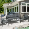 Outsunny Patio Furniture Set 4 Pieces, Outdoor Conversation Set With Water-Resistant Cushions, Coffee Table, 3-Seater Sofa, 2 Chairs For Porch, Gray -Outsunny GUEST cc050a42 2b91 4025 a068 efeaf90672c9