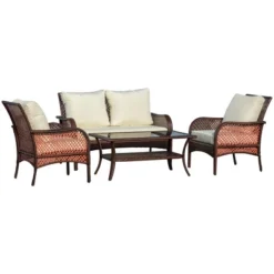 Outsunny 4-Piece Outdoor Wicker Sofa Set, Outdoor PE Rattan Conversation Furniture With 4 Chairs & Table, Water-Fighting Material 15 Outsunny 4-Piece Outdoor Wicker Sofa Set, Outdoor PE Rattan Conversation Furniture With 4 Chairs & Table, Water-Fighting Material -Outsunny GUEST cc589b28 8f1d 4f5d 8543 a2f8bc02e202