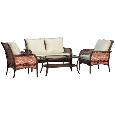 Outsunny 4-Piece Outdoor Wicker Sofa Set, Outdoor PE Rattan Conversation Furniture With 4 Chairs & Table, Water-Fighting Material 9 Outsunny 4-Piece Outdoor Wicker Sofa Set, Outdoor PE Rattan Conversation Furniture With 4 Chairs & Table, Water-Fighting Material - Image 7