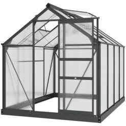 Outsunny Polycarbonate Greenhouse, Heavy Duty Outdoor Aluminum Walk-in Green House Kit With Vent & Door For Backyard Garden, Gray -Outsunny GUEST cca0d169 6e7e 4469 ac8d d1011e2a97a1