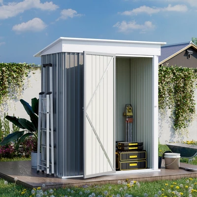 Outsunny 5' X 3' Steel Outdoor Storage Shed, Small Lean-to Shed For Garden, Tools, Tiny Metal Garage, Floor Base, Shelf, Lock, Gray 3 Outsunny 5' X 3' Steel Outdoor Storage Shed, Small Lean-to Shed For Garden, Tools, Tiny Metal Garage, Floor Base, Shelf, Lock, Gray