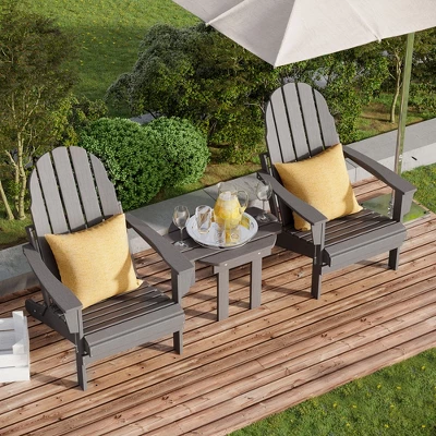 Outsunny 3 Piece Adirondack Chair Set Of 2, HDPE Folding Fire Pit Chairs And Patio Table, Outdoor Furniture With Slatted Seat, Dark Gray 3 Outsunny 3 Piece Adirondack Chair Set Of 2, HDPE Folding Fire Pit Chairs And Patio Table, Outdoor Furniture With Slatted Seat, Dark Gray