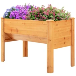 Outsunny 48'' Fir Wood Raised Garden Bed With Tool Hooks, Elevated Planter Box Stand With Unique Funnel Design For Backyard, Patio To Grow Vegetables -Outsunny GUEST d01f9e1b 6884 413e b89e e4cd8245a413