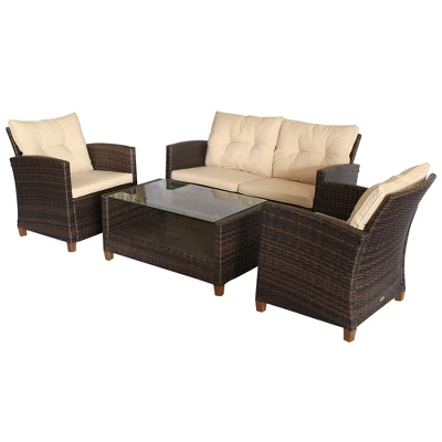 Outsunny 4 Pieces Patio Furniture Sets Rattan Wicker Chair W/ Table Outdoor Conversation Set With Cushion For Backyard Porch Garden Poolside And Deck 9 Outsunny 4 Pieces Patio Furniture Sets Rattan Wicker Chair W/ Table Outdoor Conversation Set With Cushion For Backyard Porch Garden Poolside And Deck - Image 7