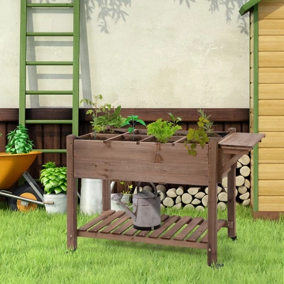 Outsunny 49'' X 21'' X 34'' Raised Garden Bed W/ 8 Grow Grids, Outdoor Wood Plant Box Stand W/ Storage Shelf And Lockable Wheels For Vegetable Flower 3 Outsunny 49'' X 21'' X 34'' Raised Garden Bed W/ 8 Grow Grids, Outdoor Wood Plant Box Stand W/ Storage Shelf And Lockable Wheels For Vegetable Flower