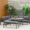 Outsunny 4 Piece Patio Furniture Set, Outdoor L-Shaped Sectional Sofa With 2 Couches, Bench, Dining Table, Cushions, Aluminum Conversation Set, Gray -Outsunny GUEST d3b19b93 b82f 401e a99a e6a52f526e1d