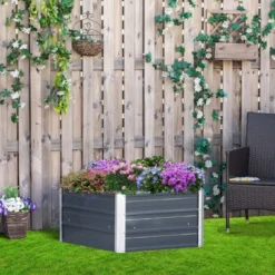 Outsunny 40'' Pentagon Galvanized Raised Garden Bed, Elevated Large Metal Planter Box W/ Install Gloves For Backyard, Patio To Grow Vegetables, Herbs, And Flowers