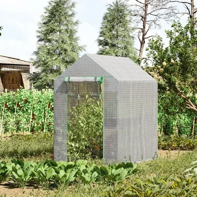 Outsunny 47.25" X 73.25" X 74.25" Walk-in Greenhouse, Outdoor Portable Plant Flower Growing Warm House With Roll-up Door And 4 Shelves, White 4 Outsunny 47.25" X 73.25" X 74.25" Walk-in Greenhouse, Outdoor Portable Plant Flower Growing Warm House With Roll-up Door And 4 Shelves, White - Image 2