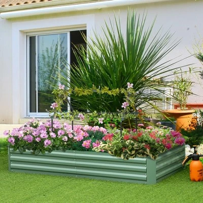 Outsunny Raised Garden Bed, Galvanized Elevated Planter Box With 2 Customizable Trellis Tomato Cages For Climbing Vines, 5.9' X 3' X 1', Green 4 Outsunny Raised Garden Bed, Galvanized Elevated Planter Box With 2 Customizable Trellis Tomato Cages For Climbing Vines, 5.9' X 3' X 1', Green - Image 2