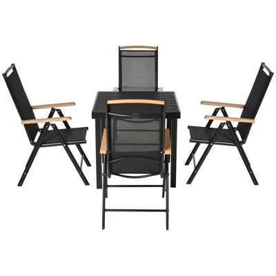 Outsunny 5 Piece Outdoor Furniture Patio Dining Set For 4, Square Outdoor Dining Table, Adjustable Reclining Folding Chairs, Black 5 Outsunny 5 Piece Outdoor Furniture Patio Dining Set For 4, Square Outdoor Dining Table, Adjustable Reclining Folding Chairs, Black - Image 3