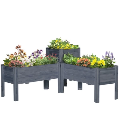Outsunny Set Of 3 Raised Garden Beds, Self-Draining Elevated Wood Planter Boxes With Legs & Liner To Grow Vegetables, Herbs, And Flowers, Gray 5 Outsunny Set Of 3 Raised Garden Beds, Self-Draining Elevated Wood Planter Boxes With Legs & Liner To Grow Vegetables, Herbs, And Flowers, Gray - Image 3