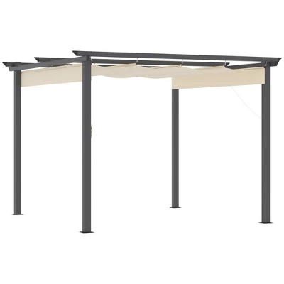 Outsunny 10' X 10' Retractable Pergola Canopy Patio Gazebo Sun Shelter With Aluminum Frame For Outdoors, Cream White 5 Outsunny 10' X 10' Retractable Pergola Canopy Patio Gazebo Sun Shelter With Aluminum Frame For Outdoors, Cream White - Image 3