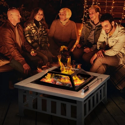 Outsunny 34" Outdoor Fire Pit Square Steel Wood Burning Firepit Bowl With Spark Screen, Waterproof Cover, Log Grate, Poker For BBQ, Bonfire 3 Outsunny 34" Outdoor Fire Pit Square Steel Wood Burning Firepit Bowl With Spark Screen, Waterproof Cover, Log Grate, Poker For BBQ, Bonfire