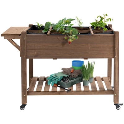 Outsunny 49'' X 21'' X 34'' Raised Garden Bed W/ 8 Grow Grids, Outdoor Wood Plant Box Stand W/ Storage Shelf And Lockable Wheels For Vegetable Flower 5 Outsunny 49'' X 21'' X 34'' Raised Garden Bed W/ 8 Grow Grids, Outdoor Wood Plant Box Stand W/ Storage Shelf And Lockable Wheels For Vegetable Flower - Image 3